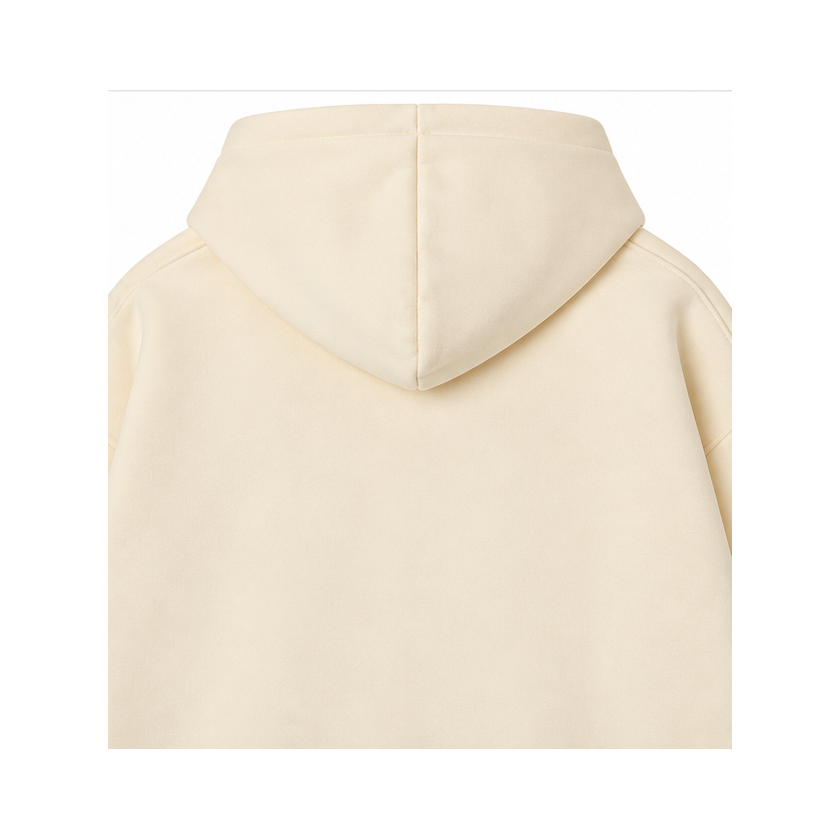 CORDÉ Cream hoodie, back detail: plain back and hood.