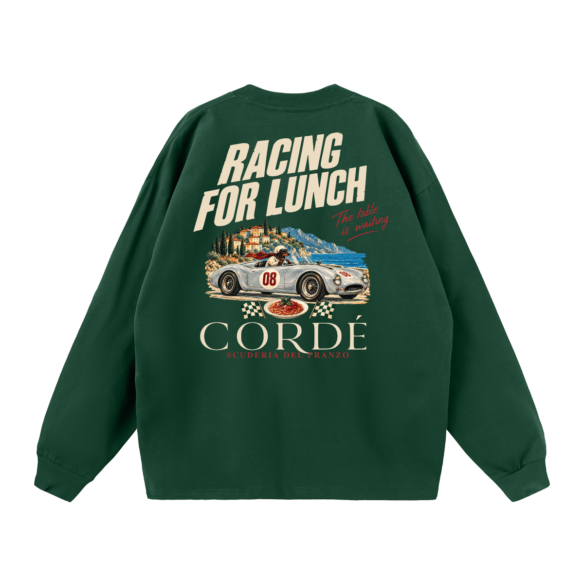 Racing for Lunch Longsleeve – back – digital product visualization R07