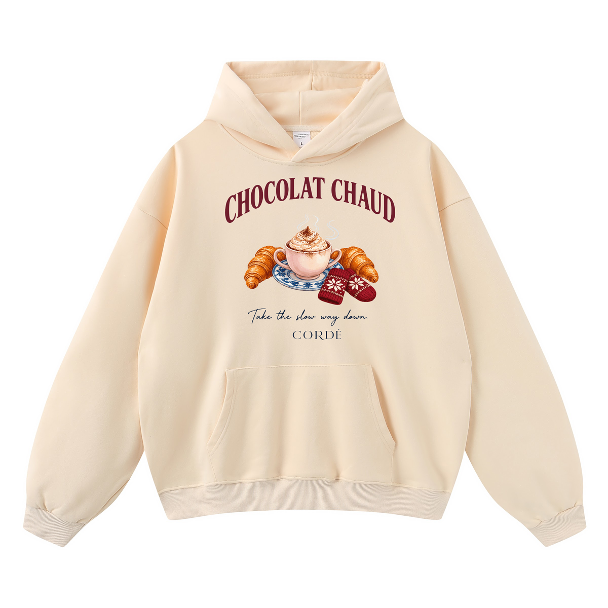 Chocolat Chaud Hoodie – front – digital product visualization R07