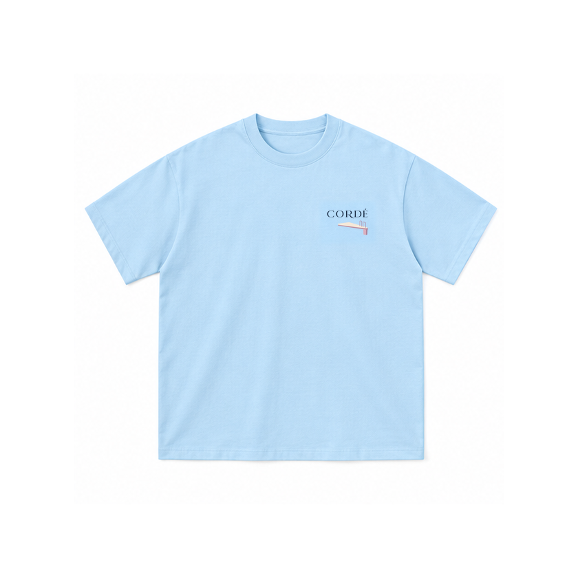 CORDÉ Powder Blue T-shirt, front: CORDÉ logo and diving board.